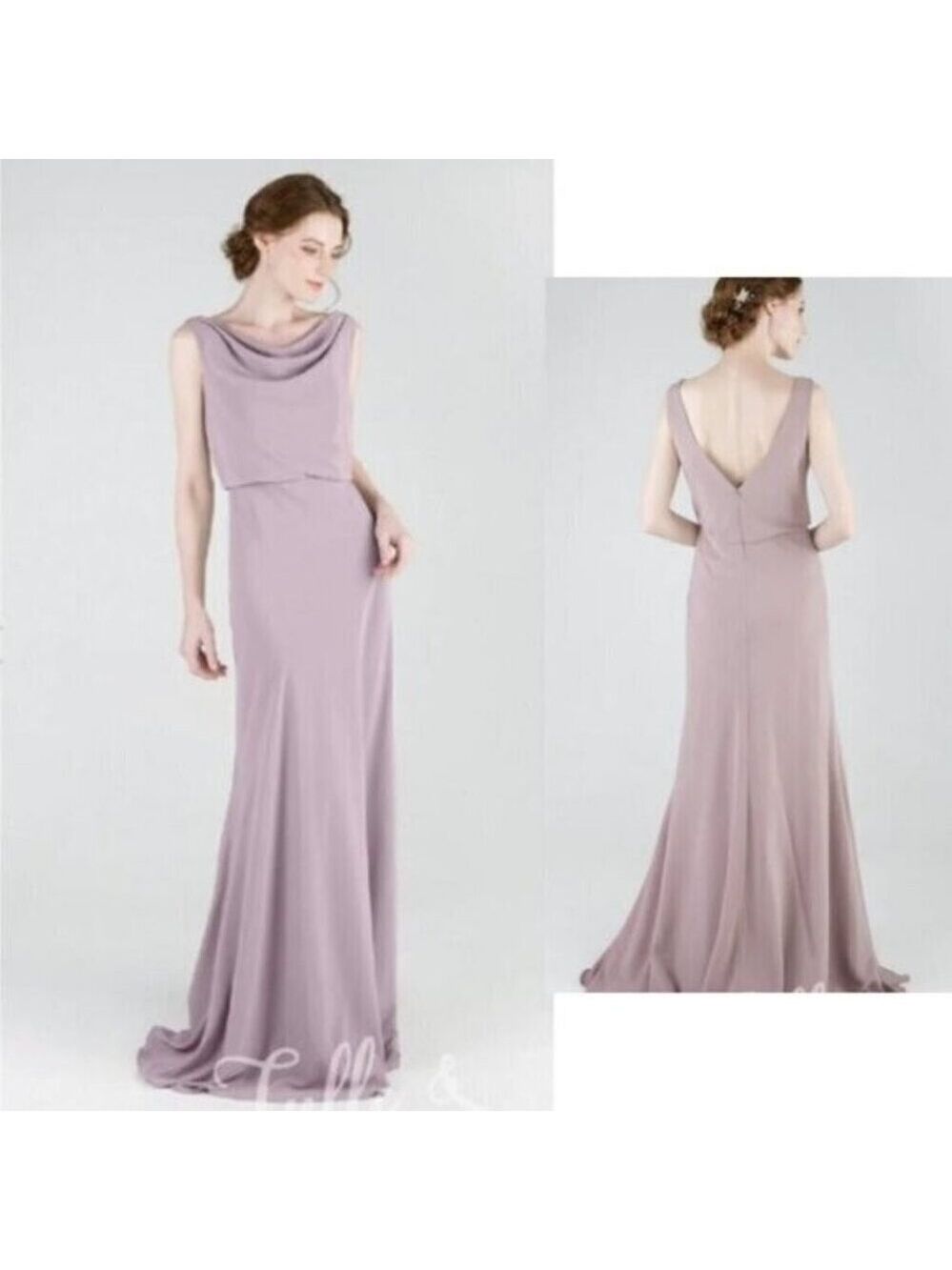 Jenny Yoo Madelyn Long Gown Sleeveless Cowl Neck Deep V Back Lavender Dress 10 - Picture 3 of 10